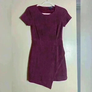 Aqua Burgundy Velvet Round Neck Short Sleeve Mini Dress size small